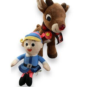 Rudolph Red Nosed Reindeer Plush Light Up Singing & Hermey The Elf Plush Lot